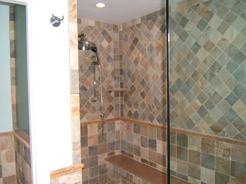 Slate shower with built-in bench