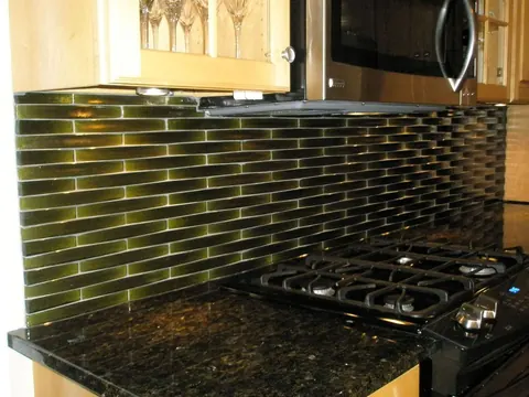 Glass tile kitchen backsplash